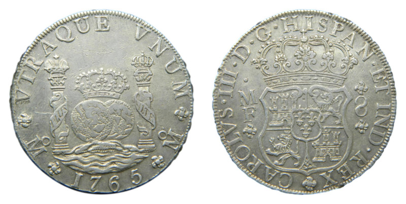 Carlos III (1759-1788) 1765 MF. México. 8 reales. Columnario (AC 1088) Ar 27,04 ...