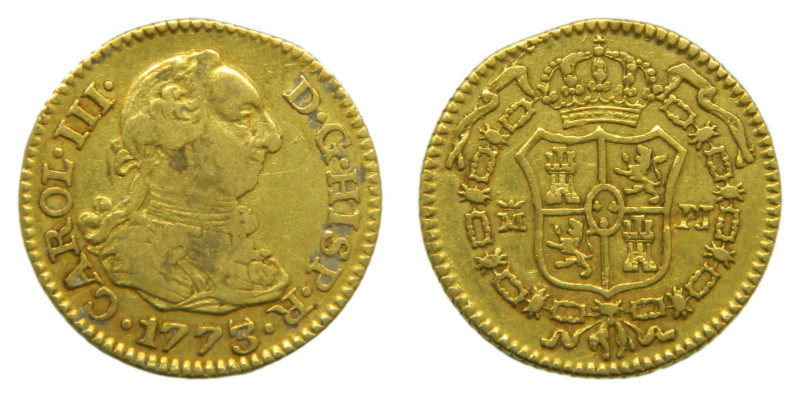 Carlos III (1759-1788) 1773/2 PJ. Madrid. 1/2 Escudo. (AC 1257) Au 1,74 gr.

S...