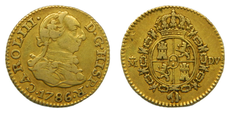 Carlos III (1759-1788) 1786 DV. Madrid. 1/2 Escudo. (AC 1280) Au 1,73 gr.

Sta...