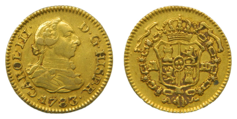 Carlos III (1759-1788) 1783/0 JD. Madrid. 1/2 Escudo. (AC 1272) Au 1,74 gr.

S...