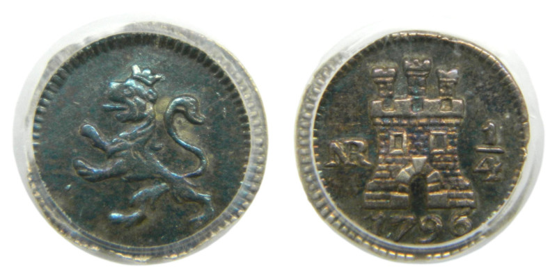 Carlos IV (1788 - 1808). 1796 NR. Santa fe de Nuevo Reino. 1/4 real. (Cal.1428)....