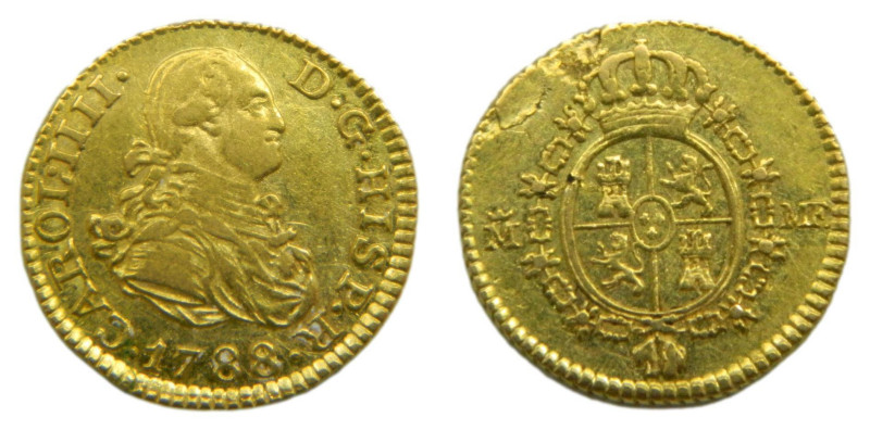 Carlos IV (1788-1808) 1788 MF. Madrid. 1/2 escudo (AC1067) Au 1,74 gr. Hojita en...