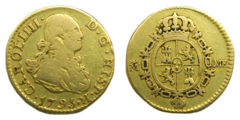 Carlos IV (1788-1808) 1795 MF. Madrid. 1/2 escudo (AC1074) Au 1,61 gr. Estuvo co...