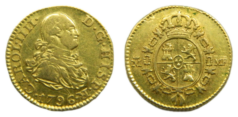 Carlos IV (1788-1808) 1796 MF. Madrid. 1/2 escudo (AC1075) Au 1,75 gr.

Status...