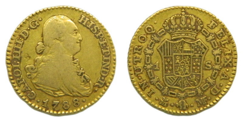 Carlos IV (1788-1808) 1788 MF. Madrid. 1 escudo (AC1105) Au 3,29 gr. Resello. 
...