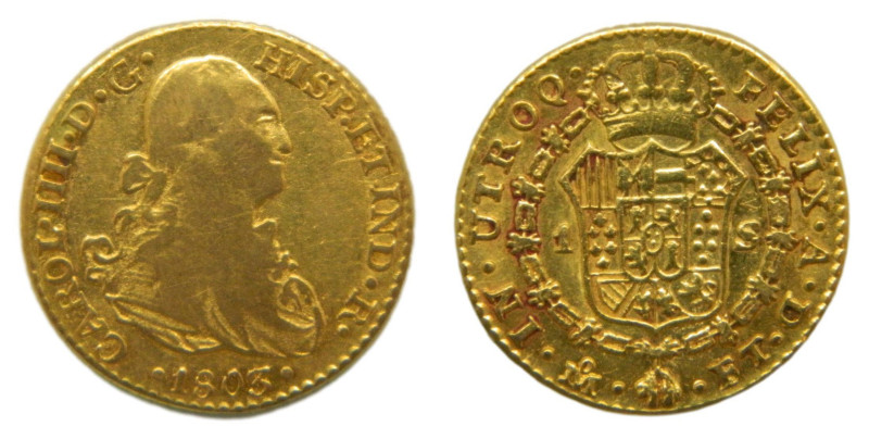 Carlos IV (1788-1808) 1803 FT. México. 1 escudo (AC1136) Au 2,96 gr. 

Status:...