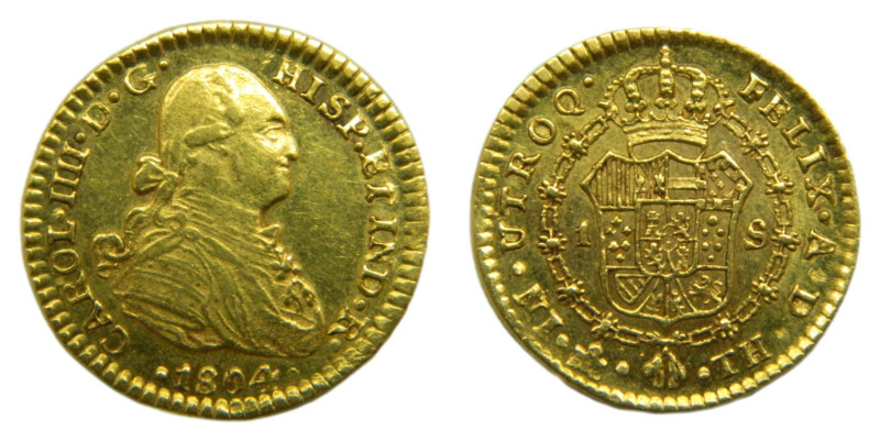 Carlos IV (1788-1808) 1804 TH. México. 1 escudo (AC1138) Au 3,36 gr. 

Status:...