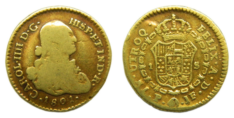 Carlos IV (1788-1808) 1801 JF. Popayán. 1 escudo (AC1160) Au 3,26 gr. 

Status...