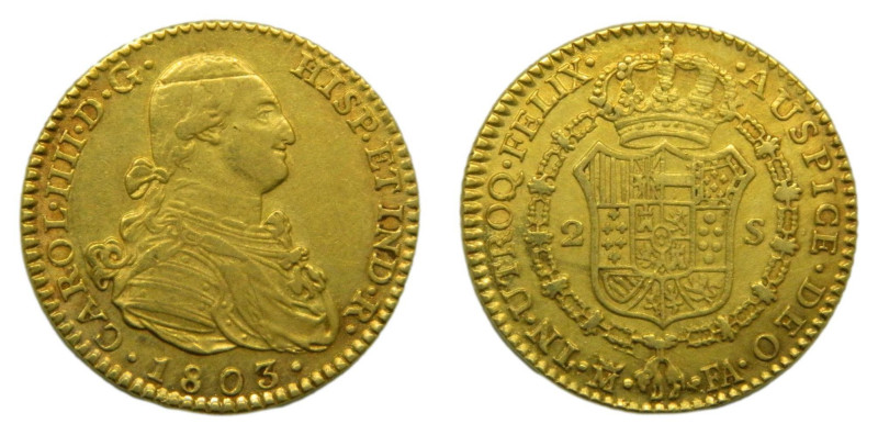 Carlos IV (1788-1808) 1803 FA . Madrid. 2 escudos (AC1308) Au 6,79 gr.

Status...