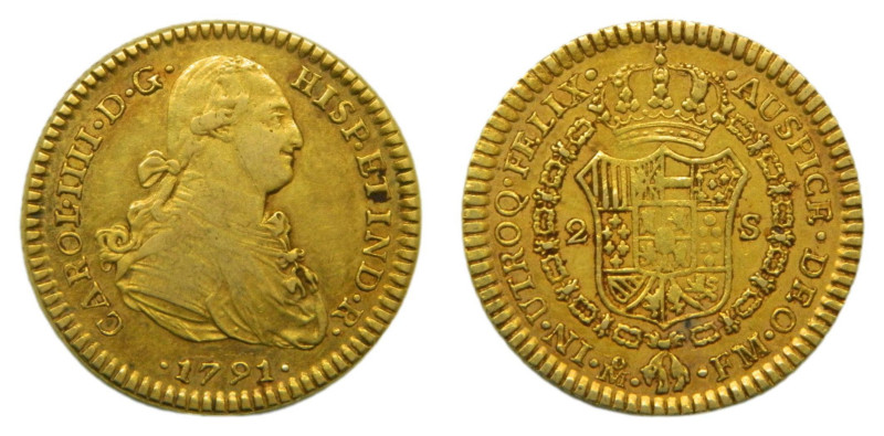 Carlos IV (1788-1808) 1791 FM . México. 2 escudos (AC1323) Au 6,77 gr.

Status...