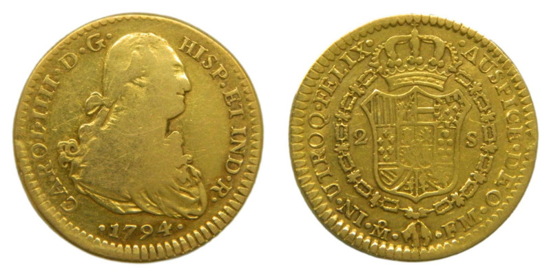 Carlos IV (1788-1808) 1794 FM . México. 2 escudos (AC1326) Au 6,65 gr.

Status...