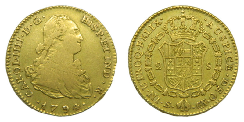 Carlos IV (1788-1808) 1794 CN. Sevilla. 2 escudos (AC1430) Au 6,65 gr.

Status...