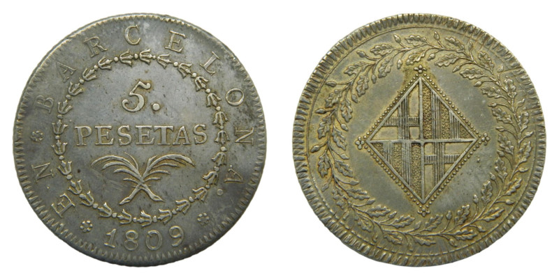 Cataluña Napoleónica (1808-1814) 1809. 5 pesetas. Barcelona. (AC 45) Ar 26,87 gr...