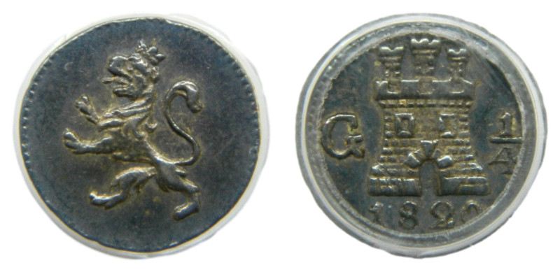 Fernando VII (1808-1833). 1820 G. Guatemala 1/4 de real. (Cal.1445). (AC 257). P...