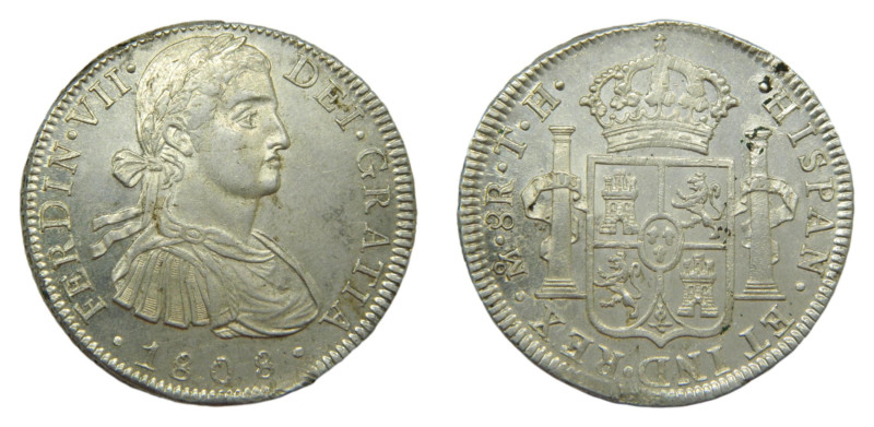 Fernando VII (1808-1833) 1808 TH. México 8 reales. (AC 1306) Ar 26,93 gr. Leves ...