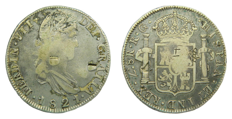 Fernando VII (1808-1833) 1821 RG. Zacatecas. 8 reales. (AC 1465) Ar 26,85 gr. In...