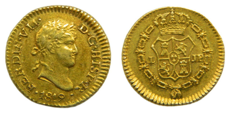 Fernando VII (1808-1833) 1819 JP. Lima 1/2 escudo. (AC1482) Au 1,68 gr.

Statu...