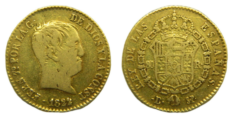 Fernando VII (1808-1833) 1822 SP. Barcelona. 80 reales. (AC1573) Au 6,63 gr. Tip...