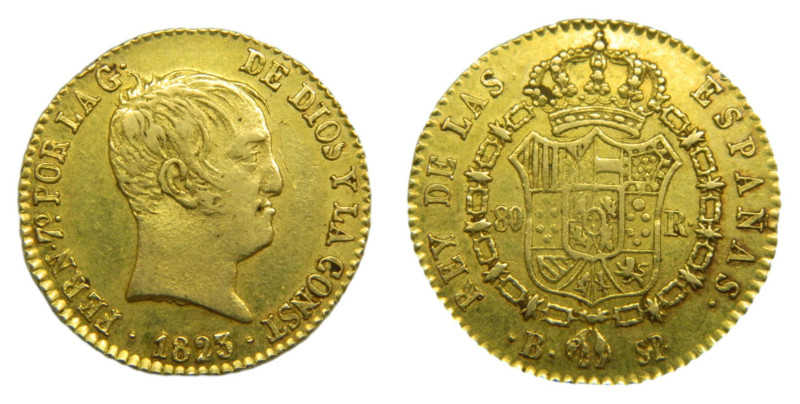 Fernando VII (1808-1833) 1823 SP. Barcelona. 80 reales. (AC1574) Au 6,74 gr. Tip...