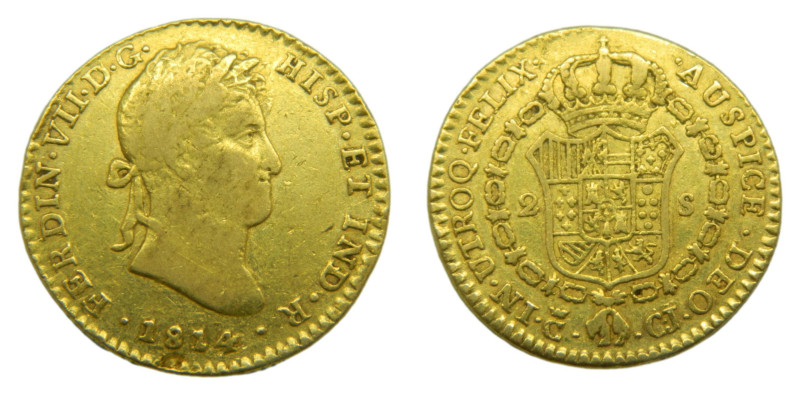 Fernando VII (1808-1833) 1814 CJ/CI. Cádiz. 2 escudos. (AC1584) Au 6,63 gr. 

...