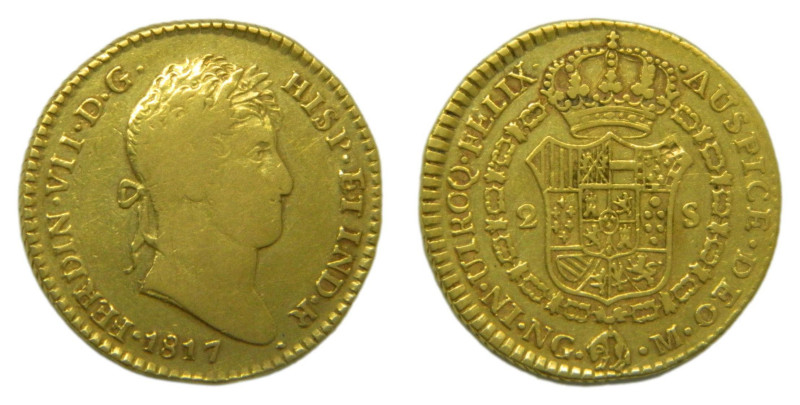 Fernando VII (1808-1833) 1817 M. Guatemala. 2 escudos. (AC1592) Au 6,63 gr. Rara...