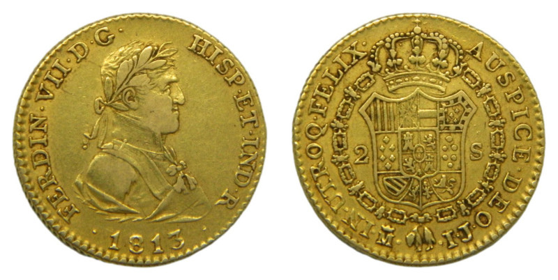 Fernando VII (1808-1833) 1813 IJ. Madrid. 2 escudos. (AC1609) Au 6,72 gr. Segund...