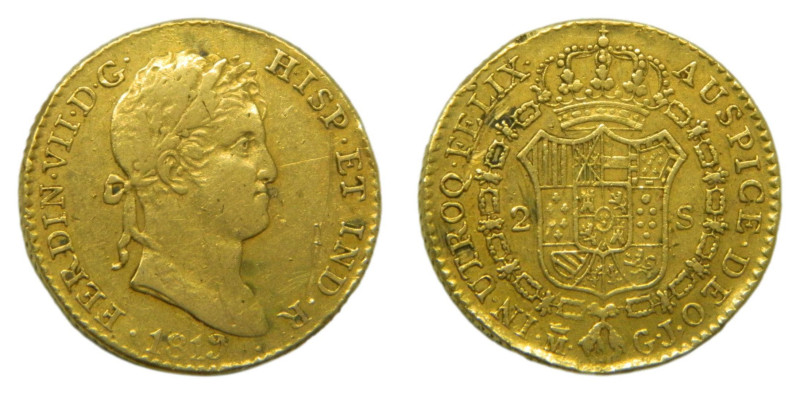 Fernando VII (1808-1833) 1819 GJ. Madrid. 2 escudos. (AC1627) Au 6,7 gr. Rayita ...