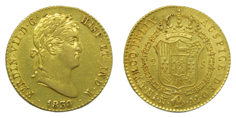 Fernando VII (1808-1833) 1830 AJ. Madrid. 2 escudos. (AC1637) Au 6,73 gr. 

St...