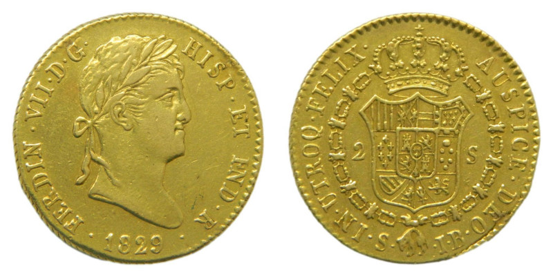 Fernando VII (1808-1833) 1829 JB. Sevilla. 2 escudos. (AC1687) Au 6,71 gr. Rayit...