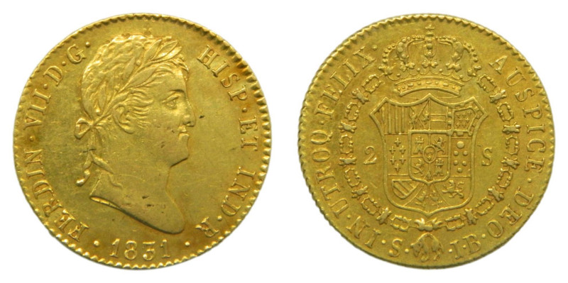 Fernando VII (1808-1833) 1831 JB. Sevilla. 2 escudos. (AC1689) Au 6,75 gr. 

S...