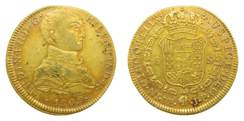 Fernando VII (1808-1833) 1809 JP. Lima. 8 escudos. (AC1754) Au 26,91 gr. Busto i...