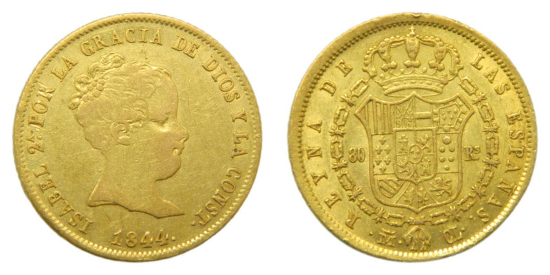 Isabel II (1833-1868) 1844 CL. Madrid. 80 Reales. (AC 731) Au 6,72 gr.

Status...