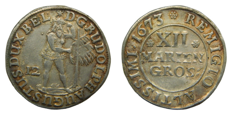 ALEMANIA - BRUNSWICK-WOLFFENBUTEL. Rodolfo Augusto. 1673. 1/3 de Táler o 12 Mari...