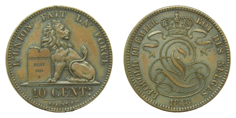 BELGICA 1848/39. 10 centimes. (km#2.1) Sobrefecha no catalogada. Rara. 

Statu...