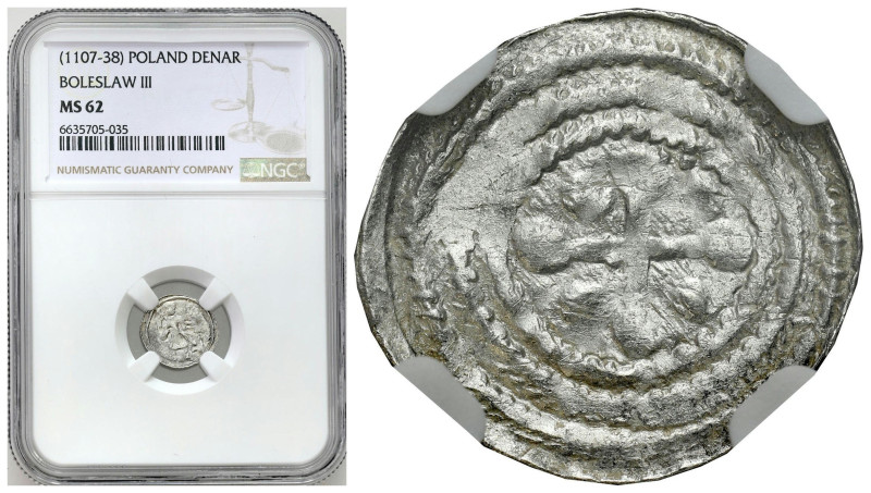 Medieval coins 
607

Bolesław III Krzywousty (1107-1138). Denar NGC MS62 
AW...