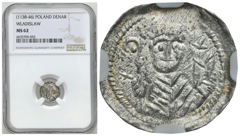 Medieval coins 
607

Władysław II Wygnaniec (1138-1146). Denar NGC MS62 
AW:...