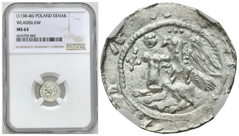 Medieval coins 
607

Władysław II Wygnaniec. (1138-1146). Denar NGC MS63 
AW...