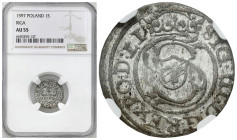 Sigismund III Vasa 
POLSKA/ POLAND/ POLEN / POLOGNE / POLSKO

Zygmunt III Waza. Szelag / Schilling 1597, Ryga / Riga NGC AU55 

Staranie wybita s...