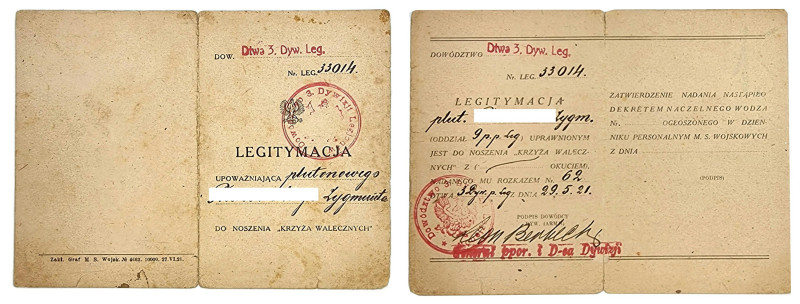 Decorations, Orders, Badges
Second Polish Republic Identity card for the Cross ...