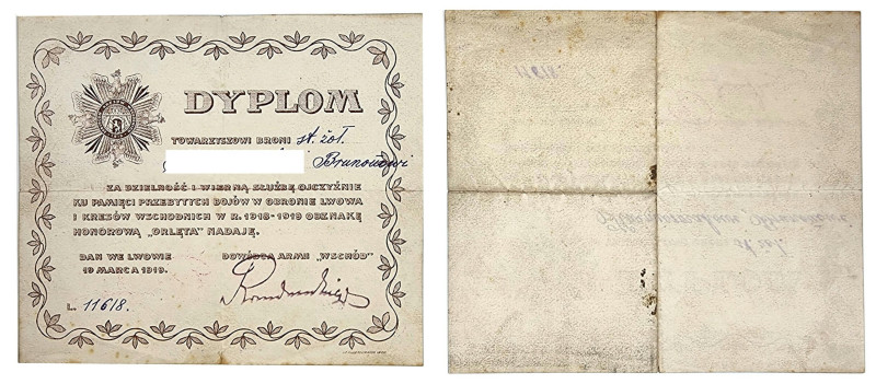 Decorations, Orders, Badges
Second Polish Republic Diploma for the Eaglet of Lv...