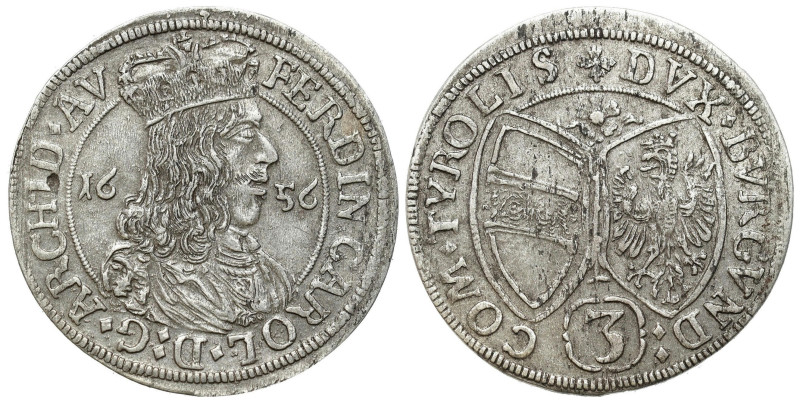Austria
Austria, Ferdinand Charles (16321662), 3 krajcars 1656, Hall 

Ładnie...