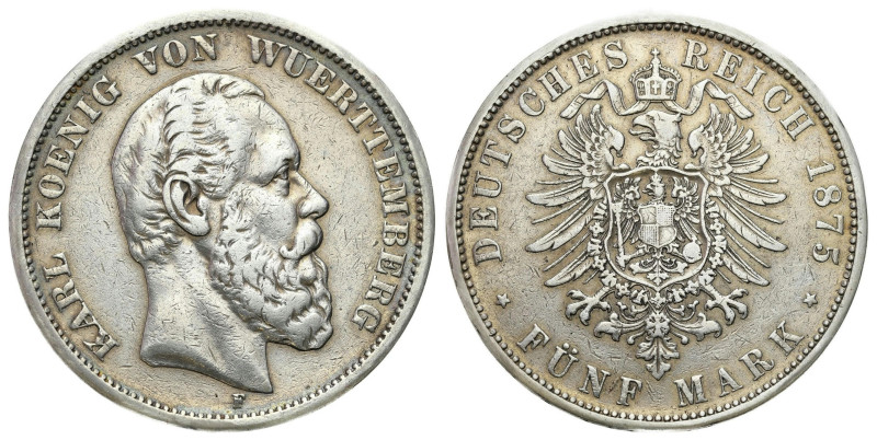 Germany
Germany, Wrttemberg. Karol (18641891). 5 mark 1875 F, Stuttgart 

Obi...