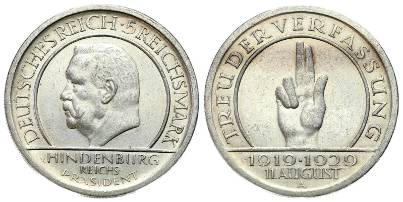 Germany
Germany Weimark 5 mark 1929 A Schwurhand 

10 rocznica Konstytucji We...