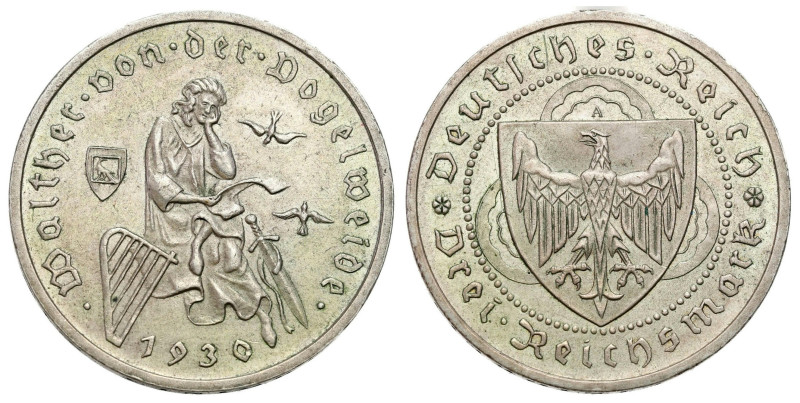 Germany
Germany Weimark 3 mark 1930 A Vogelweide 

Ładny egzemplarz. Zielonka...