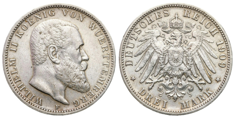 Germany
Germany, Wrttemberg. Wilhelm II (18911918). 3 mark 1909 F, Stuttgart 
...