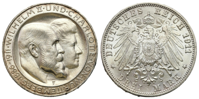 Germany
Germany, Wrttemberg. Wilhelm II (18911918). 3 mark 1911 F, Stuttgart 
...