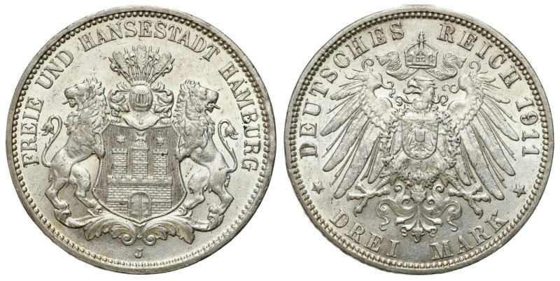 Germany
Germany. 3 mark 1911 J, Hamburg 

Ładnie zachowane.

Details: 16,66...