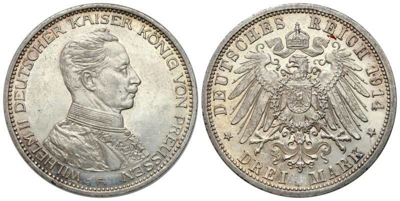 Germany
Germany, Prussia. 3 mark 1914 A, Berlin 

Bardzo ładnie zachowane. Dr...