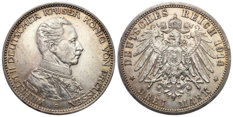 Germany
Germany, Prussia. 3 mark 1914 A, Berlin 

Czyszczone tło.&nbsp;

De...