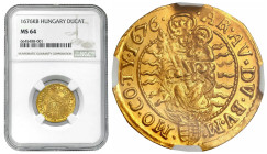 Hungary
Hungary. Leopold I. Dukat (Ducat) 1676 KB, Kremnitz / Kremnica NGC MS64 - BEAUTIFUL 
AW: Stojący cesarz z berłem i cesarską kulą.
RW: Madon...